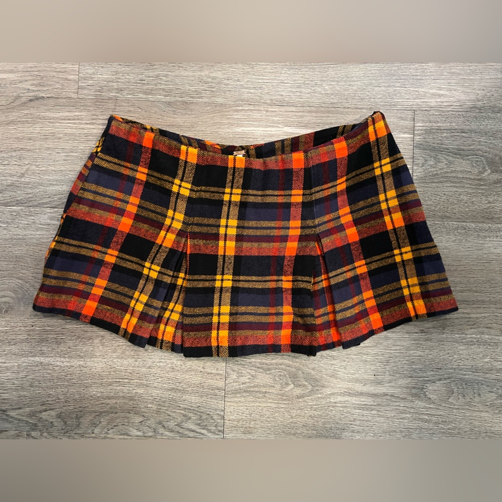 Free People Plaid Mini Skirt in Black, Orange, Yellow, Red